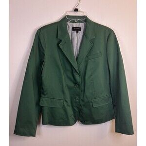 TALBOTS Green Sateen Blazer Women 16 Cotton Blend Lined 3-Button Jacket Career